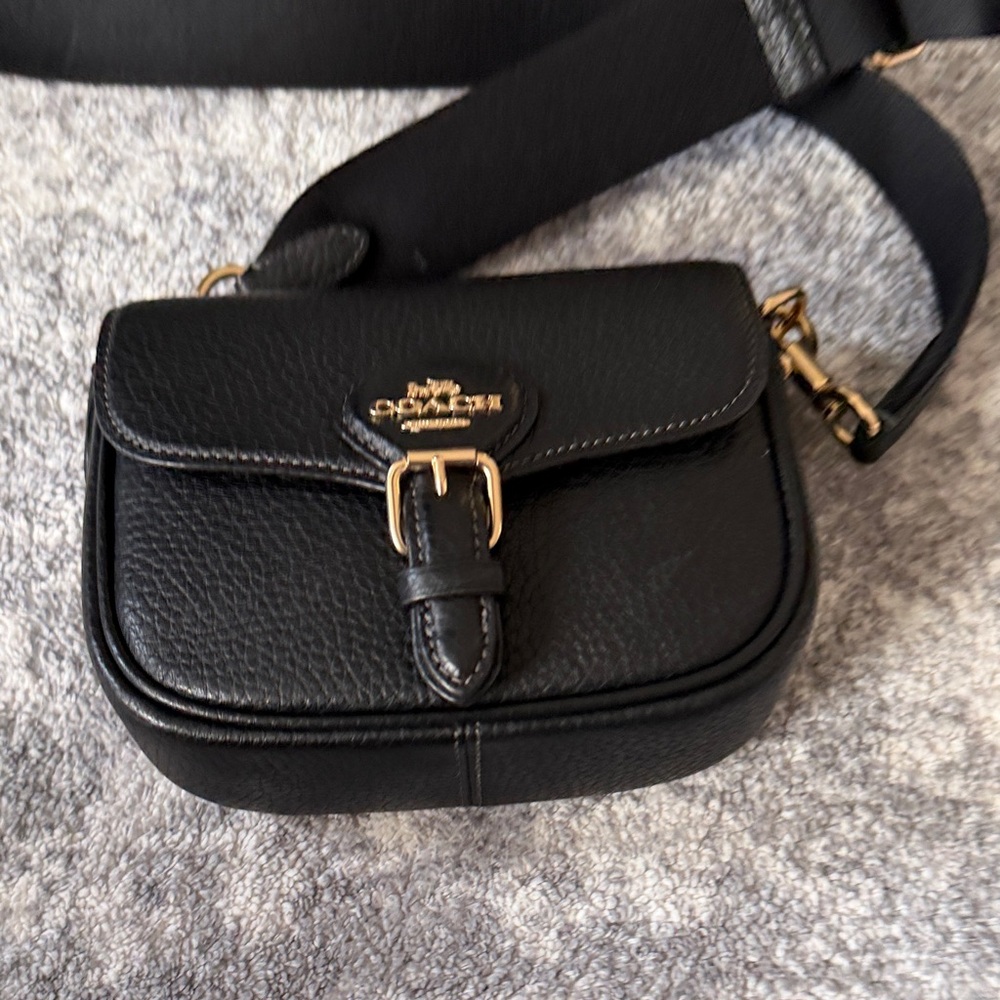 Coach Black Pebbled Leather Crossbody with Gold Hardware